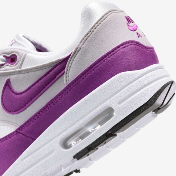 Nike Womens Air Max 1 '87 Mini Swoosh Bold Berry HF1194-101 White Grey Black 90 - Picture 7 of 8